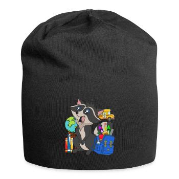 School Animal Motif Gift School Beginners Raccoon - Jersey Beanie - black - Front