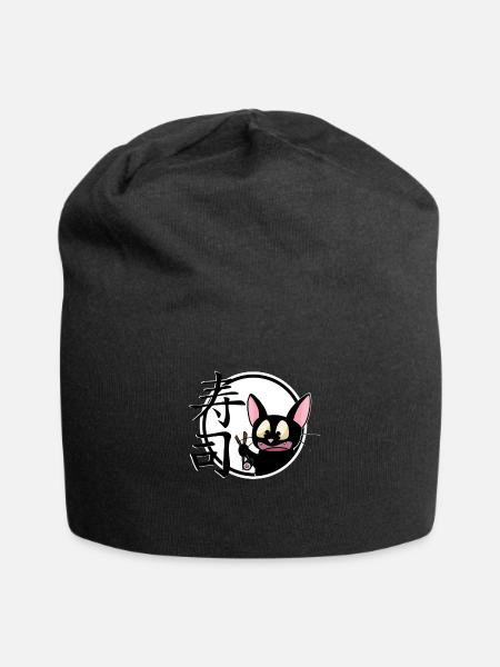 mignon drôle manga cat shirt autocollant - Bonnet en jersey - noir
