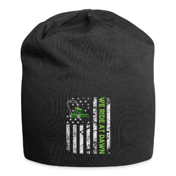 We Ride At Dawn Dad Lawn Mower Make Laugh Day Yard - Jersey Beanie - black - Front