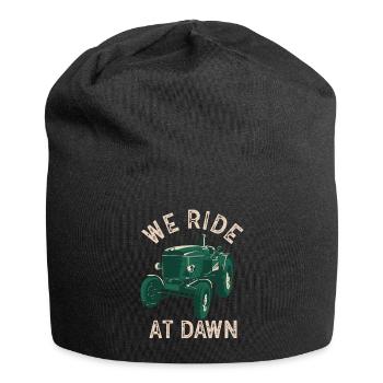 We Ride At Dawn Dad Lawn Mower Make Laugh Day Yard - Jersey Beanie - black - Front
