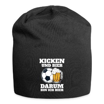 Lustiges Fußball Kicken und Bier darum bin ich - Jersey-Beanie - Schwarz - Vorne