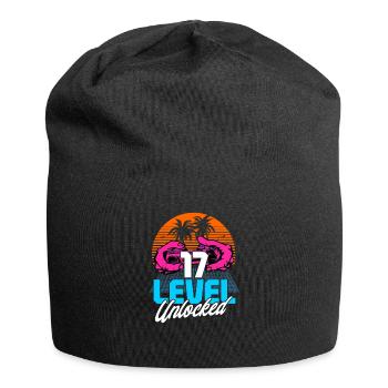 Level 17 Unlocked 17th Birthday Gamer 80s retro - Jersey Beanie - black - Front