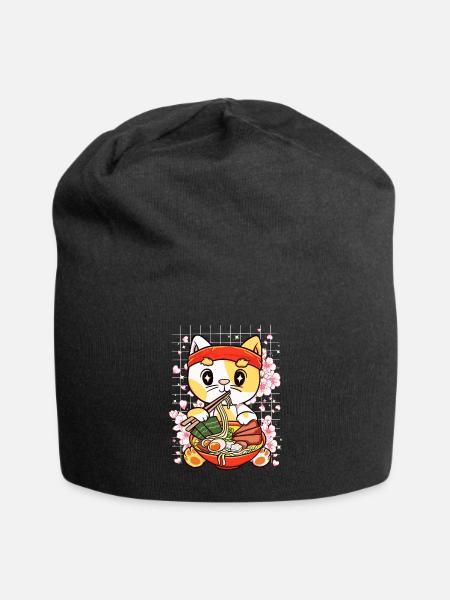 Kätzchen essen Ramen Kawaii Anime - Jersey-Beanie - Schwarz