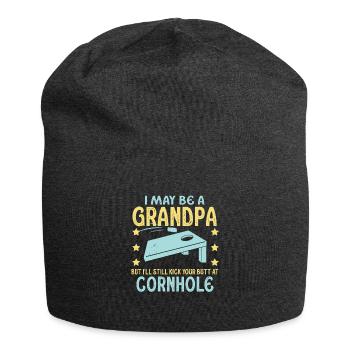 I May Be A Grandpa But I'll Still Kick Cornhole - Jersey Beanie - charcoal grey - Front