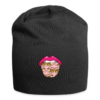 Tiger Lippen - Jersey-Beanie - Schwarz - Vorne