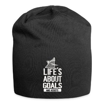Im Leben geht es um Tore und Vorlagen Futbol Fußball - Jersey-Beanie - Schwarz - Vorne