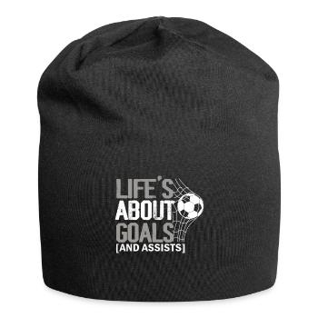Im Leben geht es um Tore und Vorlagen Futbol Fußball - Jersey-Beanie - Schwarz - Vorne