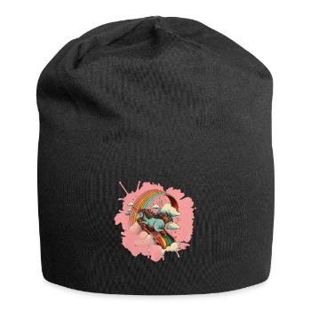 Unicorn slides down a rainbow slide - Jersey Beanie - black - Front