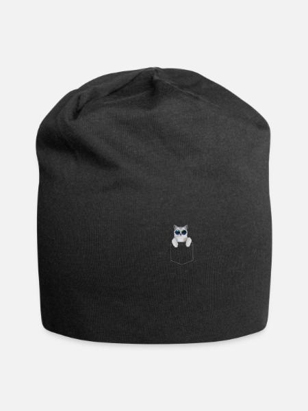 Cool cat with sunglasses in his pocket - Jersey Beanie - black