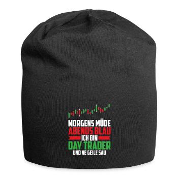 Day Trading Day Trader Morgens Müde Abends Blau - Jersey-Beanie - Schwarz - Vorne