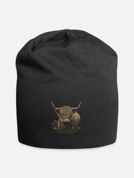 Schottisches Hochlandrind Porträt - Jersey-Beanie - Schwarz