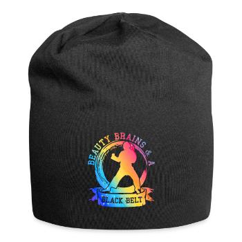 Beauty Brains And A Black Belt - Jersey Beanie - black - Front