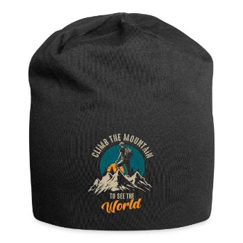 Erklimmen Sie den Berg, um die Welt zu sehen - Jersey-Beanie - Schwarz - Vorne