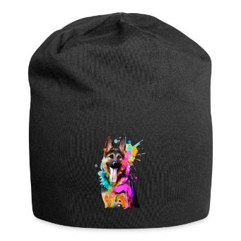 Farbkleckse Schäferhund - Jersey-Beanie - Schwarz - Vorne