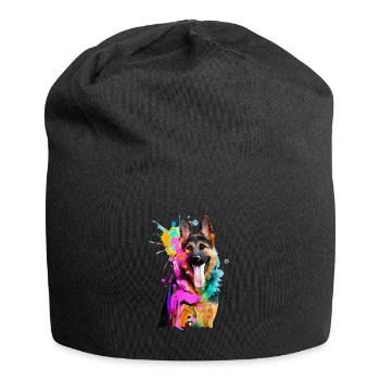 Farbkleckse Schäferhund - Jersey-Beanie - Schwarz - Vorne