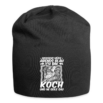 Koch Kochen Morgens Müde Abends Blau - Jersey-Beanie - Schwarz - Vorne