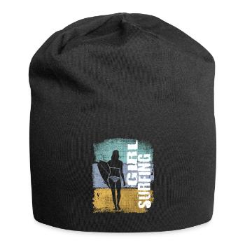 Girl Surfing Vintage Retro Surfer Girl - Jersey Beanie - black - Front