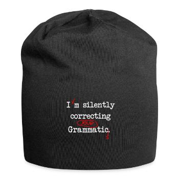 Ich korrigiere stillschweigend Ihre Grammatik - Jersey-Beanie - Schwarz - Vorne