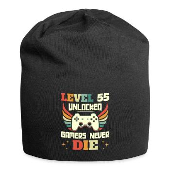 Level 55 freigeschaltet 55. Geburtstag Spieler 55 Jahre - Jersey-Beanie - Schwarz - Vorne