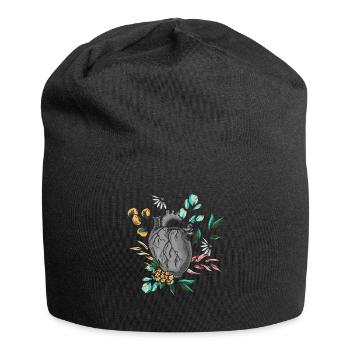 Anatomisches Herz und Blumen - Jersey-Beanie - Schwarz - Vorne