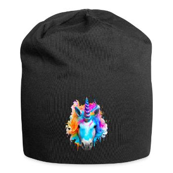 Farbenfrohes Einhorn - Jersey-Beanie - Schwarz - Vorne