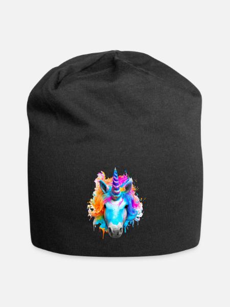 Farbenfrohes Einhorn - Jersey-Beanie - Schwarz