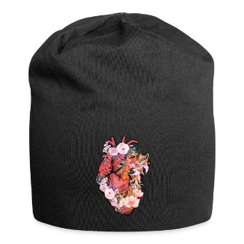 Anatomisches Herz und Blumen - Jersey-Beanie - Schwarz - Vorne