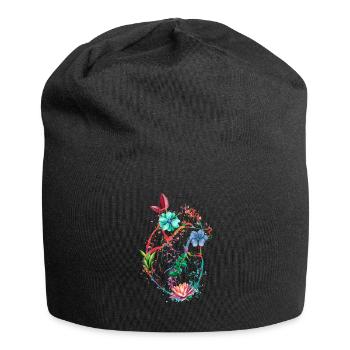 Anatomisches Herz und Blumen - Jersey-Beanie - Schwarz - Vorne