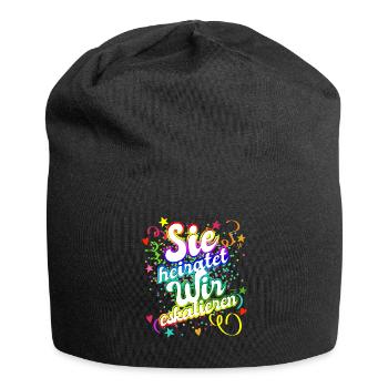 JGA Junggesellinnenabschied - Sie heiratet - Jersey-Beanie - Schwarz - Vorne