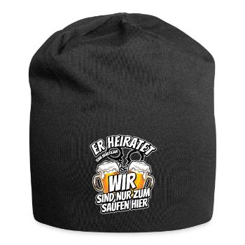 JGA Junggesellenabschied - Er heiratet - Saufen - Jersey-Beanie - Schwarz - Vorne