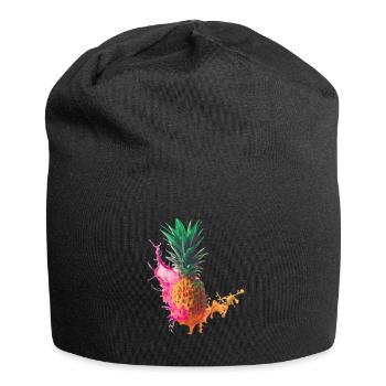 Farbenfrohe Ananas - Jersey-Beanie - Schwarz - Vorne