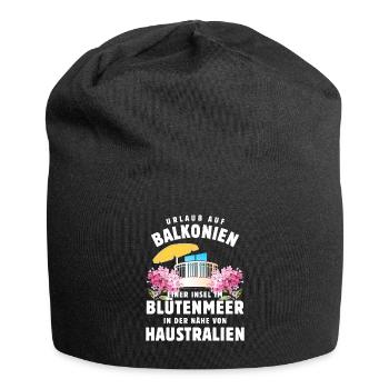 Urlaub auf Balkonien - Blütenmeer - Haustralien - Jersey-Beanie - Schwarz - Vorne
