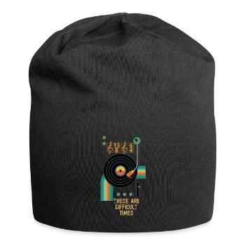 Dies sind schwierige Zeiten lustiges Musik-Wortspiel - Jersey-Beanie - Schwarz - Vorne
