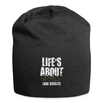 Im Leben geht es um Tore und Assists im Fußball - Jersey-Beanie - Schwarz - Vorne