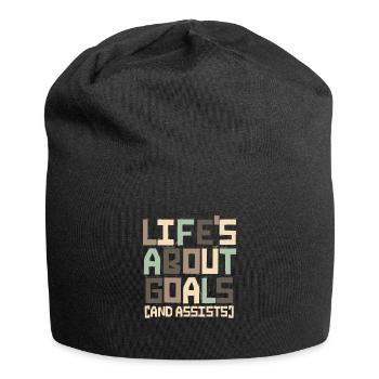 Im Leben geht es um Tore und Assists im Fußball - Jersey-Beanie - Schwarz - Vorne