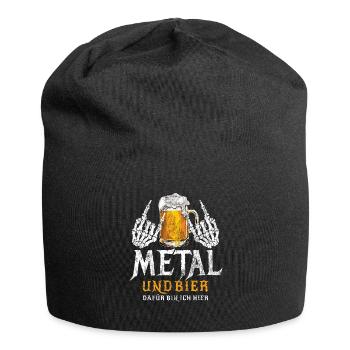 Metal und Bier Musik - Skelett - Totenkopf - Jersey-Beanie - Schwarz - Vorne