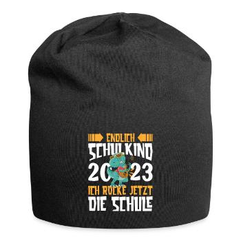 Schulkind 2023 Dino Dinosaurier Ich Rocke Jetzt - Jersey-Beanie - Schwarz - Vorne
