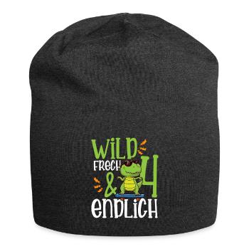 Wild Frech & endlich 4 vierter Geburtstag - Jersey-Beanie - Anthrazit - Vorne