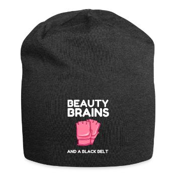 Beauty Brains And A Black Belt - Jersey Beanie - charcoal grey - Front