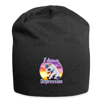 Licorne déprimée au coucher du soleil - Bonnet en jersey - noir - Devant