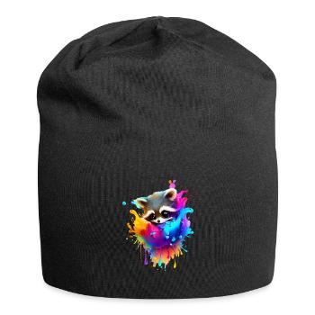 Bunter Waschbär mit Farbklecksen - Jersey-Beanie - Schwarz - Vorne