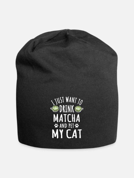 Matcha Und Katzenliebhaber Design - Jersey-Beanie - Schwarz