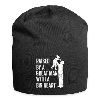 Aufgewachsen von einem großen Mann mit einem großen Herzen Vatertag - Jersey-Beanie - Schwarz - Vorne