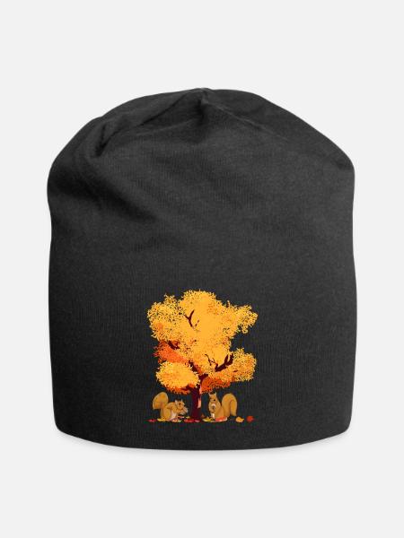 Farbenfrohes Laub Wald Baum Geschenk Herbst - Jersey-Beanie - Schwarz