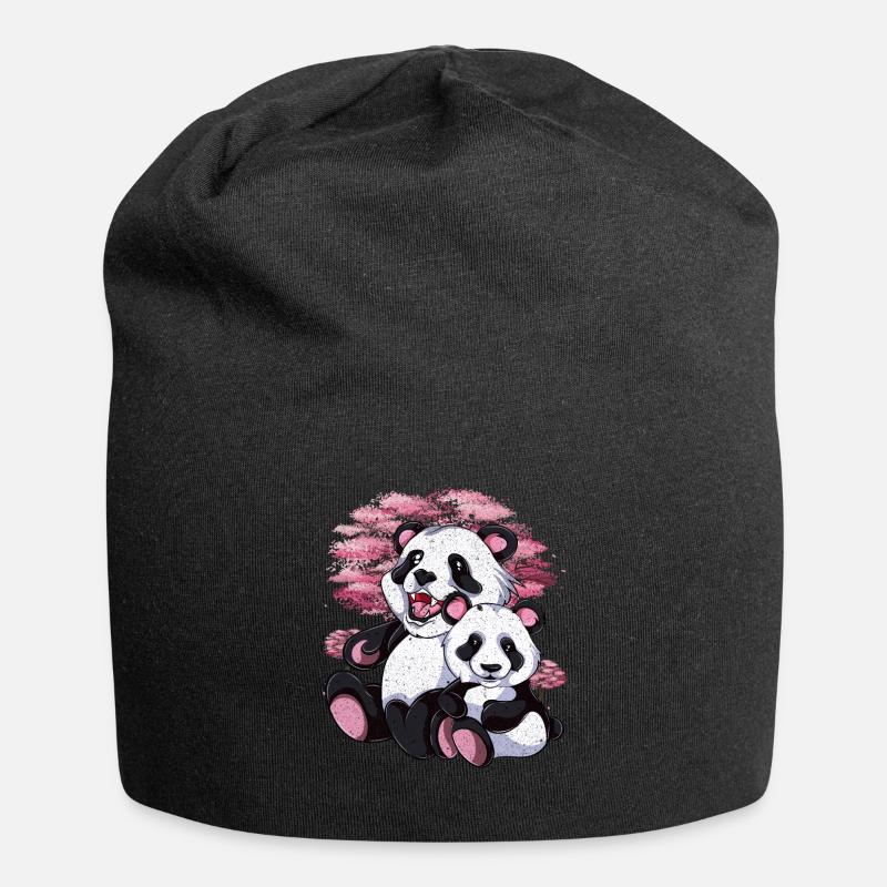 Kirschblüten Baum Panda Bär Geschenk Sakura Panda - Jersey-Beanie - Schwarz