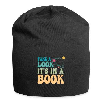 Schauen Sie mal, es steht in einem Buch, das Bücherwurm liest - Jersey-Beanie - Schwarz - Vorne