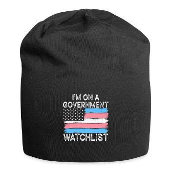 Ich stehe auf einer Beobachtungsliste der Regierung - Jersey-Beanie - Schwarz - Vorne