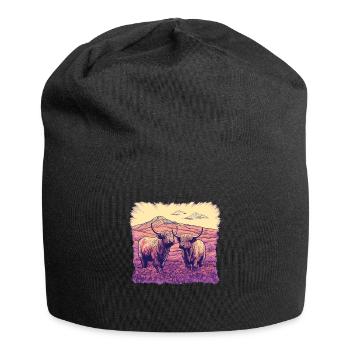 Rustic Scottish Highland cow landscape and - Jersey Beanie - black - Front