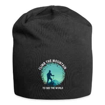 Erklimmen Sie den Berg, um die Welt zu sehen - Jersey-Beanie - Schwarz - Vorne