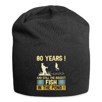 80 Years Fishing Enthusiast 80th Anniversary Fisherman - Jersey Beanie - black - Front
